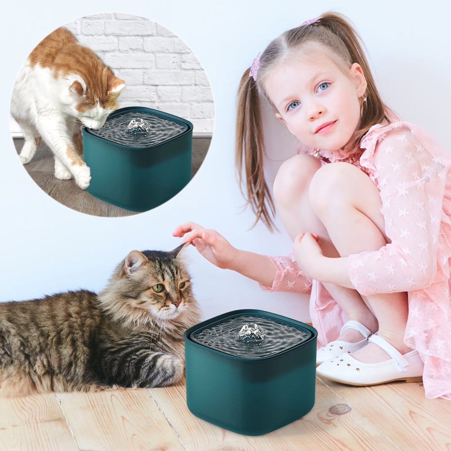 Wireless Cat Water Fountain, Battery Operated Cat Fountain Stainless Steel with Water Level Window, 3 Work Modes, Cordless Pet Water Fountain for Cats, Dogs, Pets, Inside