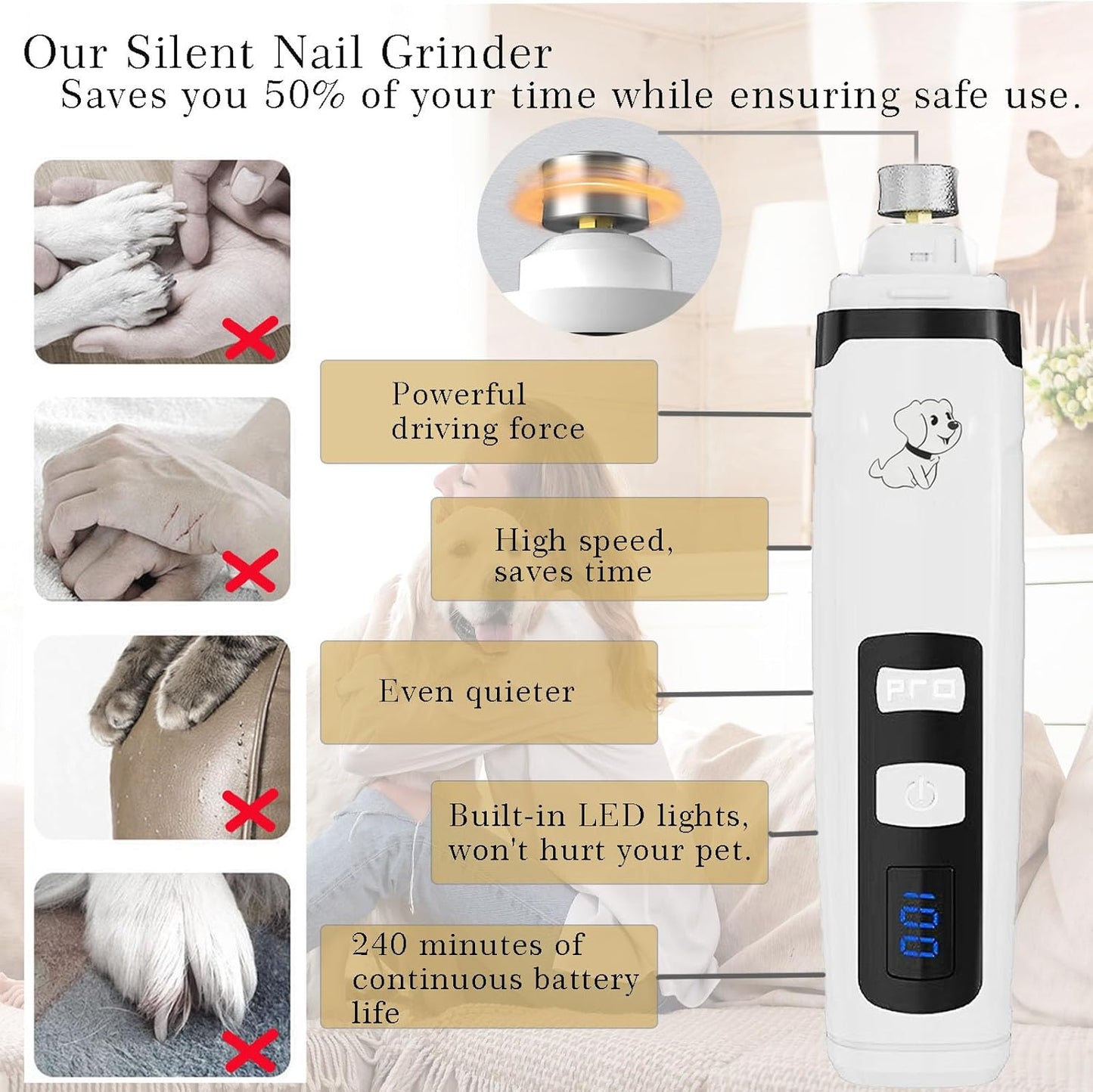 2026 Upgrade Dog Nail Clippers, Groom Silent Pro Nail Grinder Set, Dog and Cat Nail Clipper, Dog Nail Trimmers for Small and Medium-Sized Pets of Different Sizes